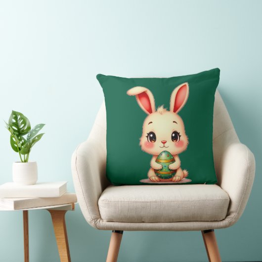 Cute Easter Bunny with Chocolate Egg almofada クッション (椅子)