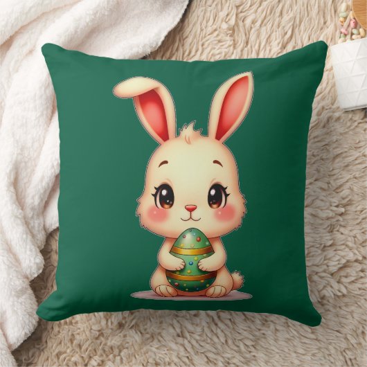 Cute Easter Bunny with Chocolate Egg almofada クッション (ブランケット)