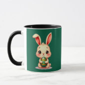Cute Easter Bunny with Chocolate Egg caneca マグカップ (左)