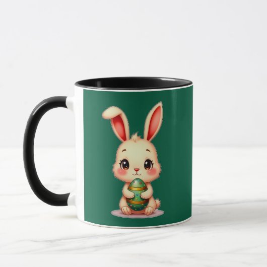 Cute Easter Bunny with Chocolate Egg caneca マグカップ (左)