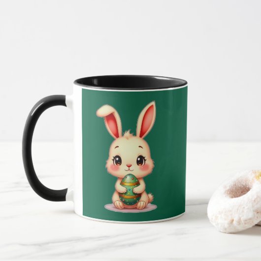 Cute Easter Bunny with Chocolate Egg caneca マグカップ (ドーナツ)