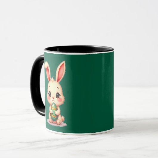 Cute Easter Bunny with Chocolate Egg caneca マグカップ (正面左)