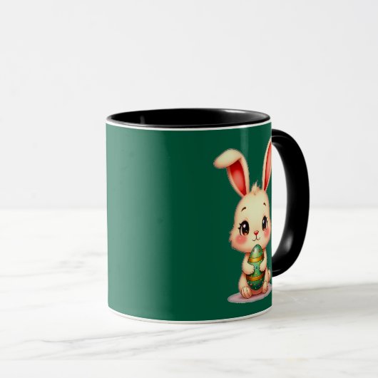 Cute Easter Bunny with Chocolate Egg caneca マグカップ (正面右)