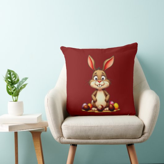 Cute Easter Bunny with Chocolate Eggs - almofada クッション (椅子)