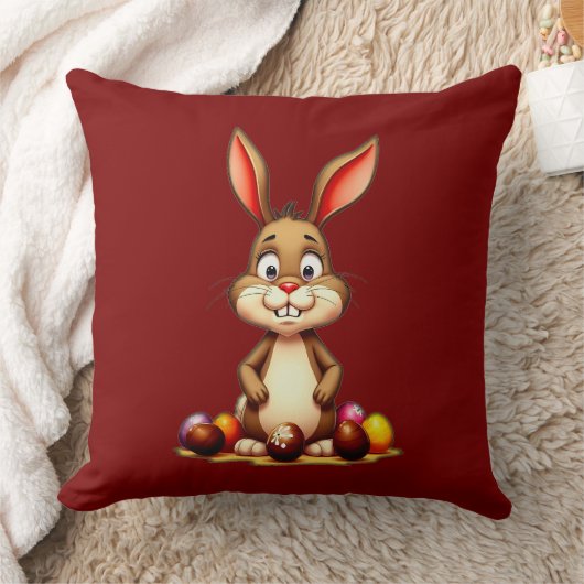 Cute Easter Bunny with Chocolate Eggs - almofada クッション (ブランケット)