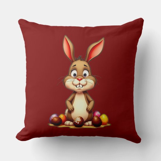 Cute Easter Bunny with Chocolate Eggs - almofada クッション (正面)