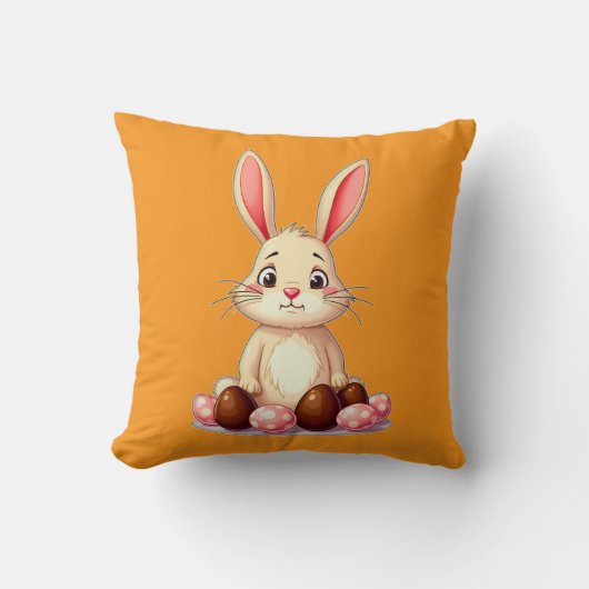 Cute Easter Bunny with Chocolate Eggs almofada クッション (正面)