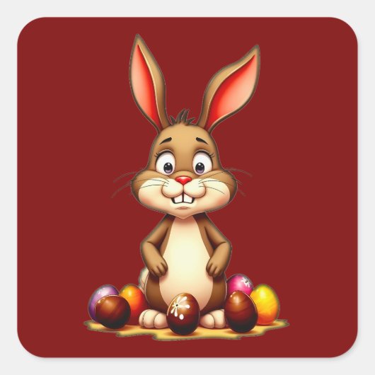 Cute Easter Bunny with Chocolate Eggs Autocolante スクエアシール (正面)