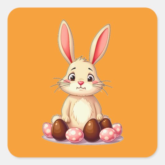Cute Easter Bunny with Chocolate Eggs Autocolante スクエアシール (正面)