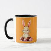 Cute Easter Bunny with Chocolate Eggs caneca マグカップ (左)