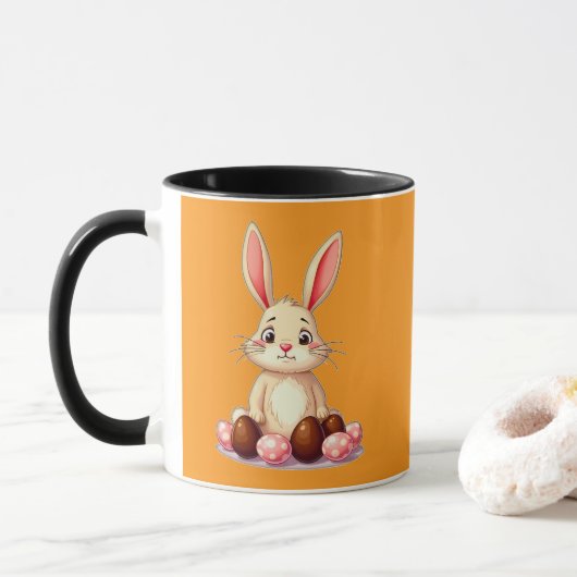 Cute Easter Bunny with Chocolate Eggs caneca マグカップ (ドーナツ)