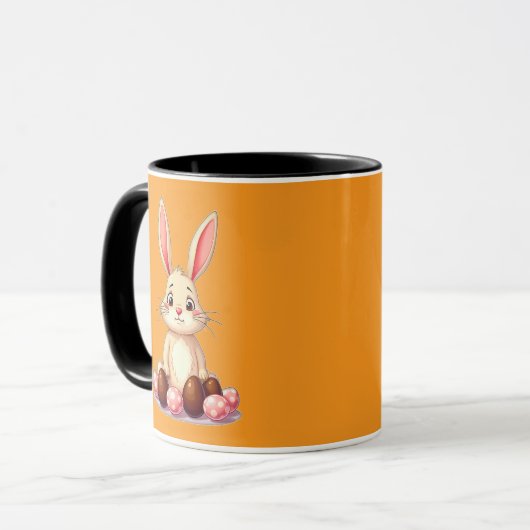 Cute Easter Bunny with Chocolate Eggs caneca マグカップ (正面左)