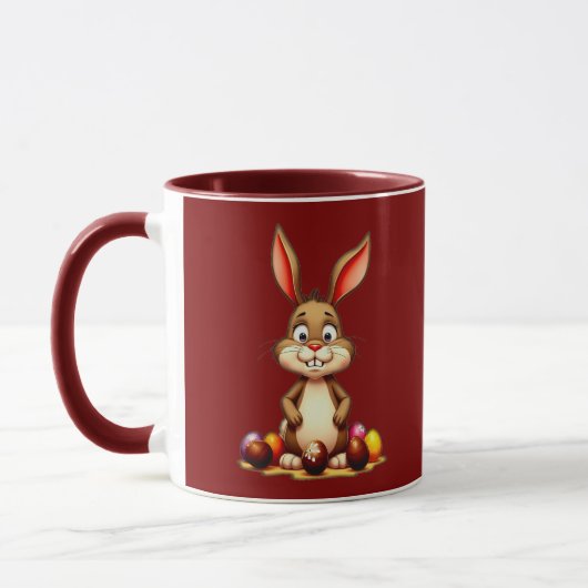 Cute Easter Bunny with Chocolate Eggs - caneca マグカップ (左)