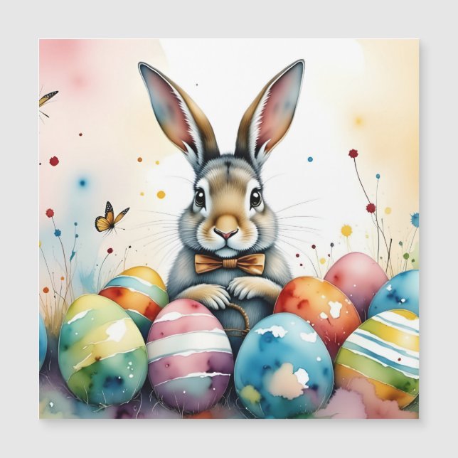 Cute Easter Bunny with Colorful Painted Eggs (正面)