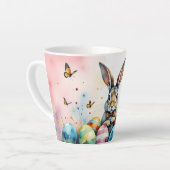 Cute Easter Bunny with Colorful Painted Eggs カフェラテマグ (左アングル)