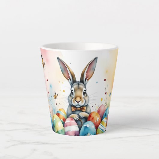 Cute Easter Bunny with Colorful Painted Eggs カフェラテマグ (正面)