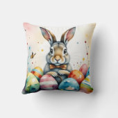 Cute Easter Bunny with Colorful Painted Eggs クッション (裏面)