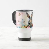 Cute Easter Bunny with Colorful Painted Eggs トラベルマグ (正面左)