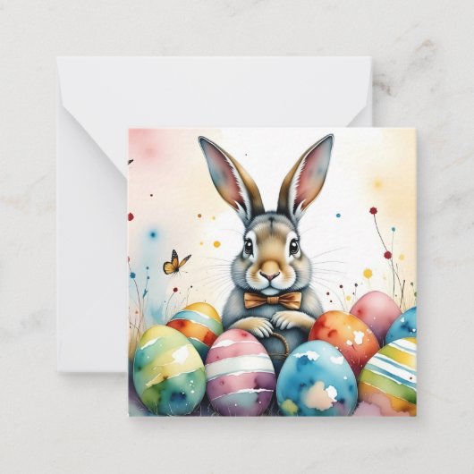 Cute Easter Bunny with Colorful Painted Eggs ノートカード (正面)