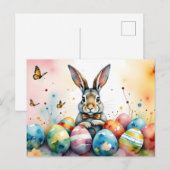 Cute Easter Bunny with Colorful Painted Eggs ポストカード (正面/裏面)