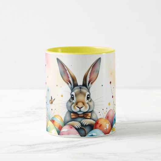 Cute Easter Bunny with Colorful Painted Eggs マグカップ (中央)