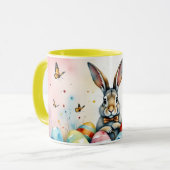 Cute Easter Bunny with Colorful Painted Eggs マグカップ (正面左)