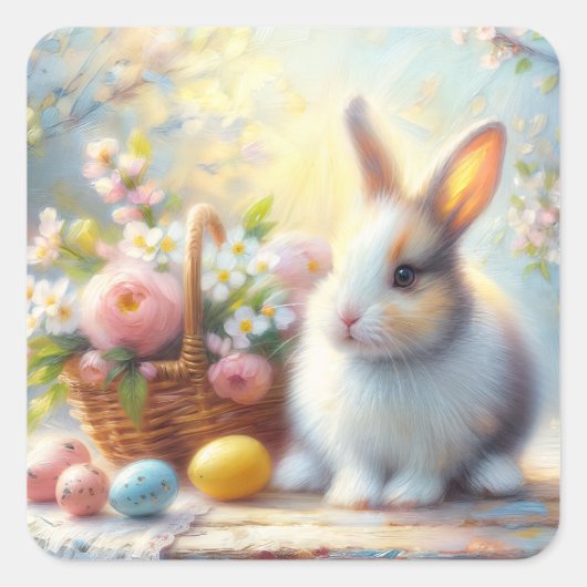 Cute Easter Bunny with Eggs - Pastel Spring Rabbit スクエアシール (正面)