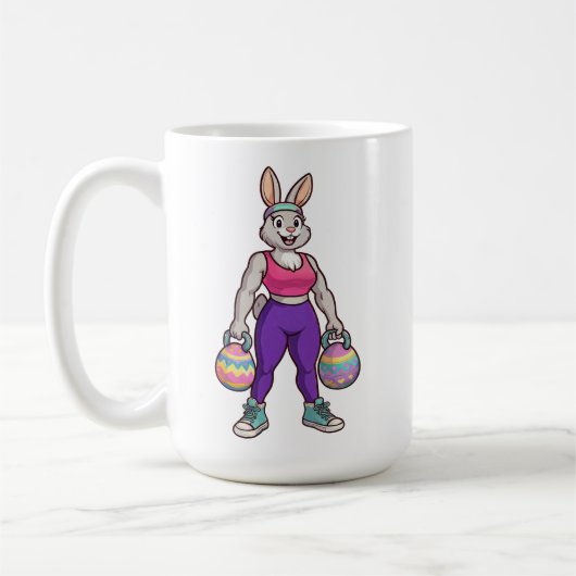 Cute Easter Bunny Workout Cartoon – Fitness Rabbit コーヒーマグカップ (左)
