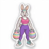 Cute Easter Bunny Workout Cartoon – Fitness Rabbit シール (正面)