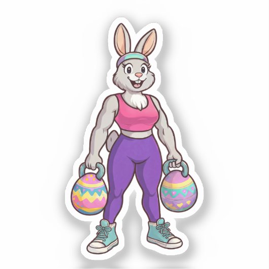 Cute Easter Bunny Workout Cartoon – Fitness Rabbit シール (正面)