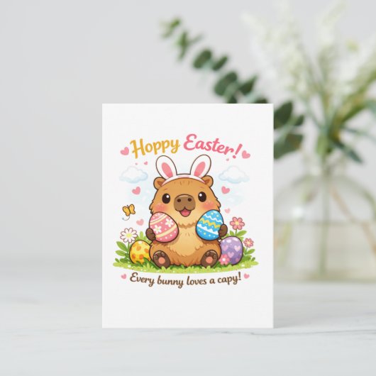 Cute Easter Capybara Eggs Bunny Ears ポストカード (スタンド正面)