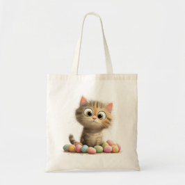 Cute Easter Cat Tote Bag with Pastel Eggs トートバッグ