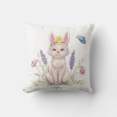 Cute Easter Cat with Chick Illustration pillow クッション (正面)