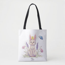 Cute Easter Cat with Chick Illustration Tote Bag トートバッグ