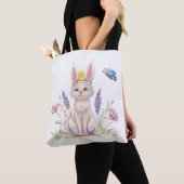 Cute Easter Cat with Chick Illustration Tote Bag トートバッグ (クローズアップ)