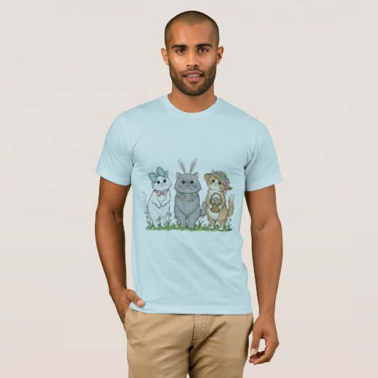 Cute Easter Cats with Bunny Ears, Flowers & Egg Ba Tシャツ (正面フル)