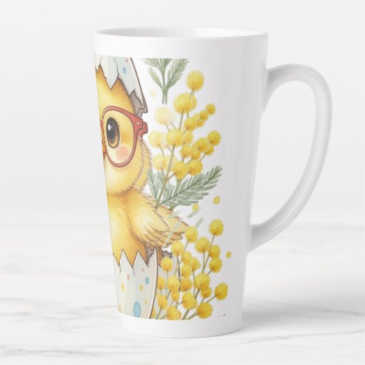 Cute Easter Chick Glasses Mimosa Bloom カフェラテマグ (右)