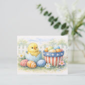 Cute Easter Chick in Egg Watercolor Postcard シーズンポストカード (スタンド正面)
