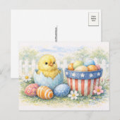 Cute Easter Chick in Egg Watercolor Postcard シーズンポストカード (正面/裏面)