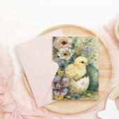 Cute Easter Chick Spring Wildflowers Watercolor シーズンカード