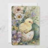 Cute Easter Chick Spring Wildflowers Watercolor シーズンカード (正面)