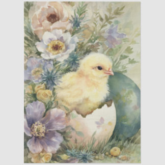 Cute Easter Chick Spring Wildflowers Watercolor 薄葉紙