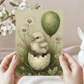 Cute Easter Chick with Easter Egg Spring Daisies シーズンカード