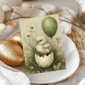Cute Easter Chick with Easter Egg Spring Daisies シーズンカード