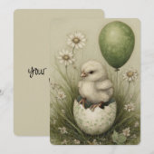 Cute Easter Chick with Easter Egg Spring Daisies シーズンカード (正面/裏面)