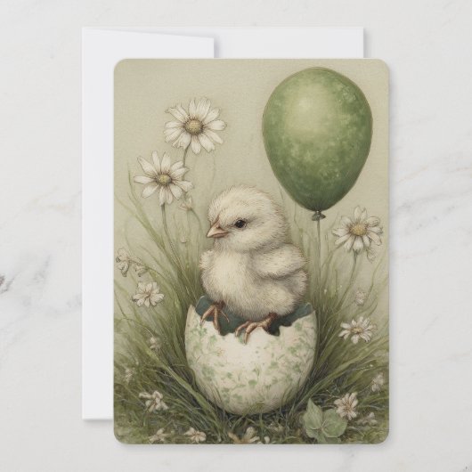 Cute Easter Chick with Easter Egg Spring Daisies シーズンカード (正面)