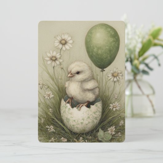 Cute Easter Chick with Easter Egg Spring Daisies シーズンカード (スタンド正面)
