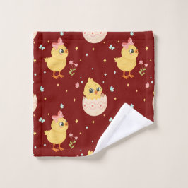 Cute Easter Chick with Pink Bow Seamless Pattern  ウォッシュタオル