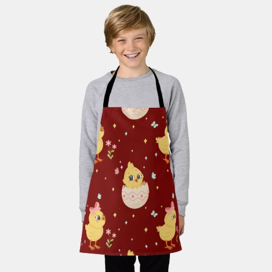 Cute Easter Chick with Pink Bow Seamless Pattern  エプロン (着用した状態)