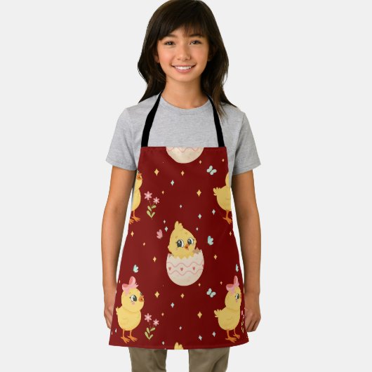 Cute Easter Chick with Pink Bow Seamless Pattern  エプロン (インサイチュ)